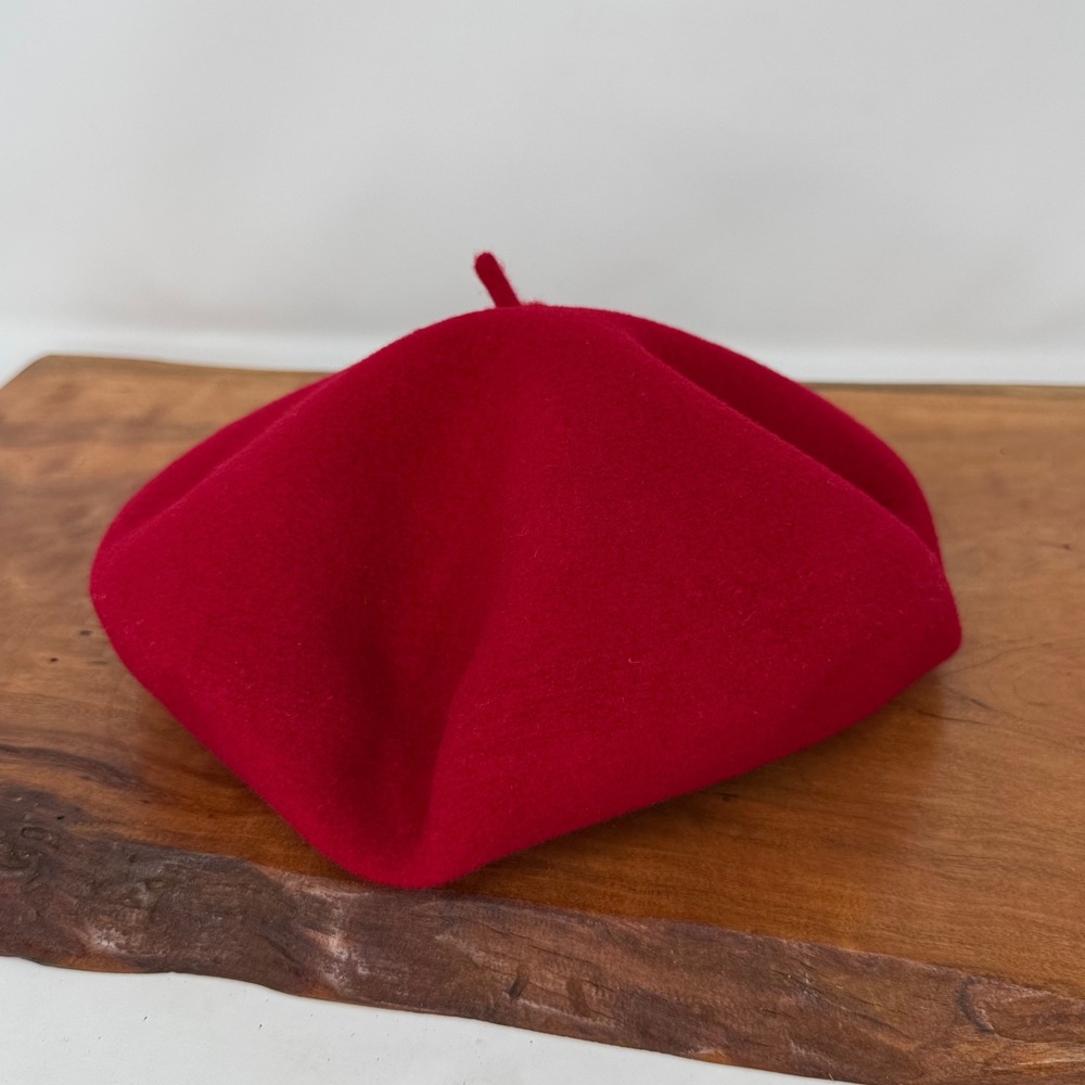 Laulhere Heritage Petit Basque Red Merino Wool Traditional Beret Hat Youth 9" - Picture 4 of 6